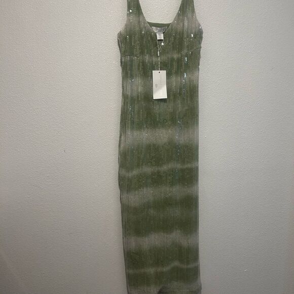 Caroline Constas Light Green Sequin Midi Dress NWT - Picture 4 of 6